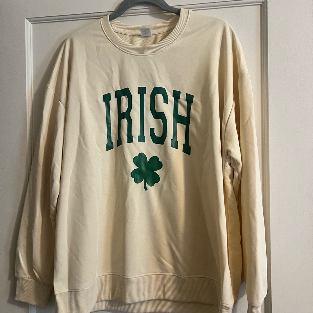 Cream Irish Sweatshirt with Green Print